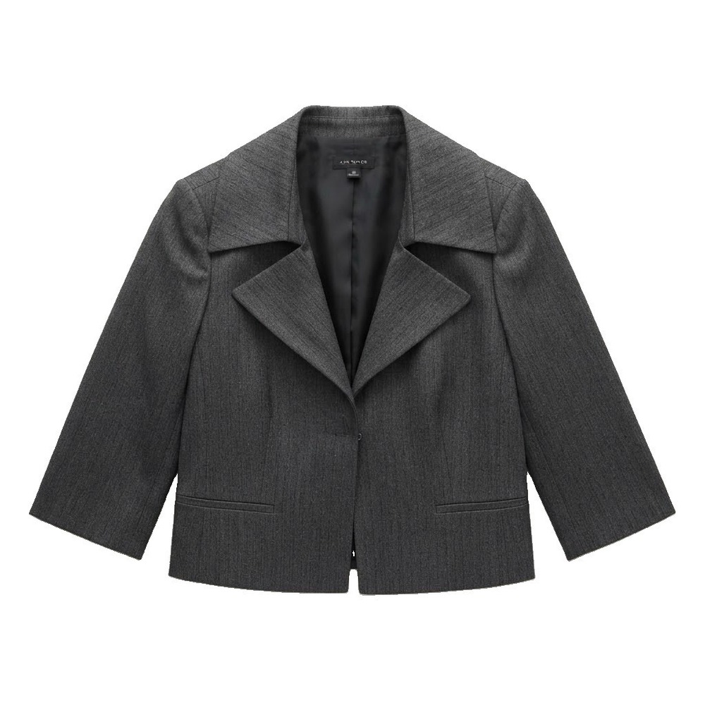 Ann Taylor Women's Plus Size 18 Gray Cropped Wool Blazer Jacket Balloon Sleeves